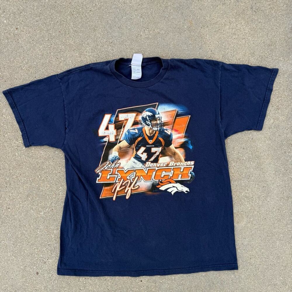 Y2K Denver Broncos NFL John Lynch #47 Navy Blue Graphic T-Shirt XL